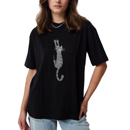 Cat Love Shirt, Funny Cat Lover Gift UnisexT-Shirt/Hoodie/Sweatshirt HLT00 - Grey Tabby Cat Hanging On Funny Gray Striped Cat Holding On T-Shirt