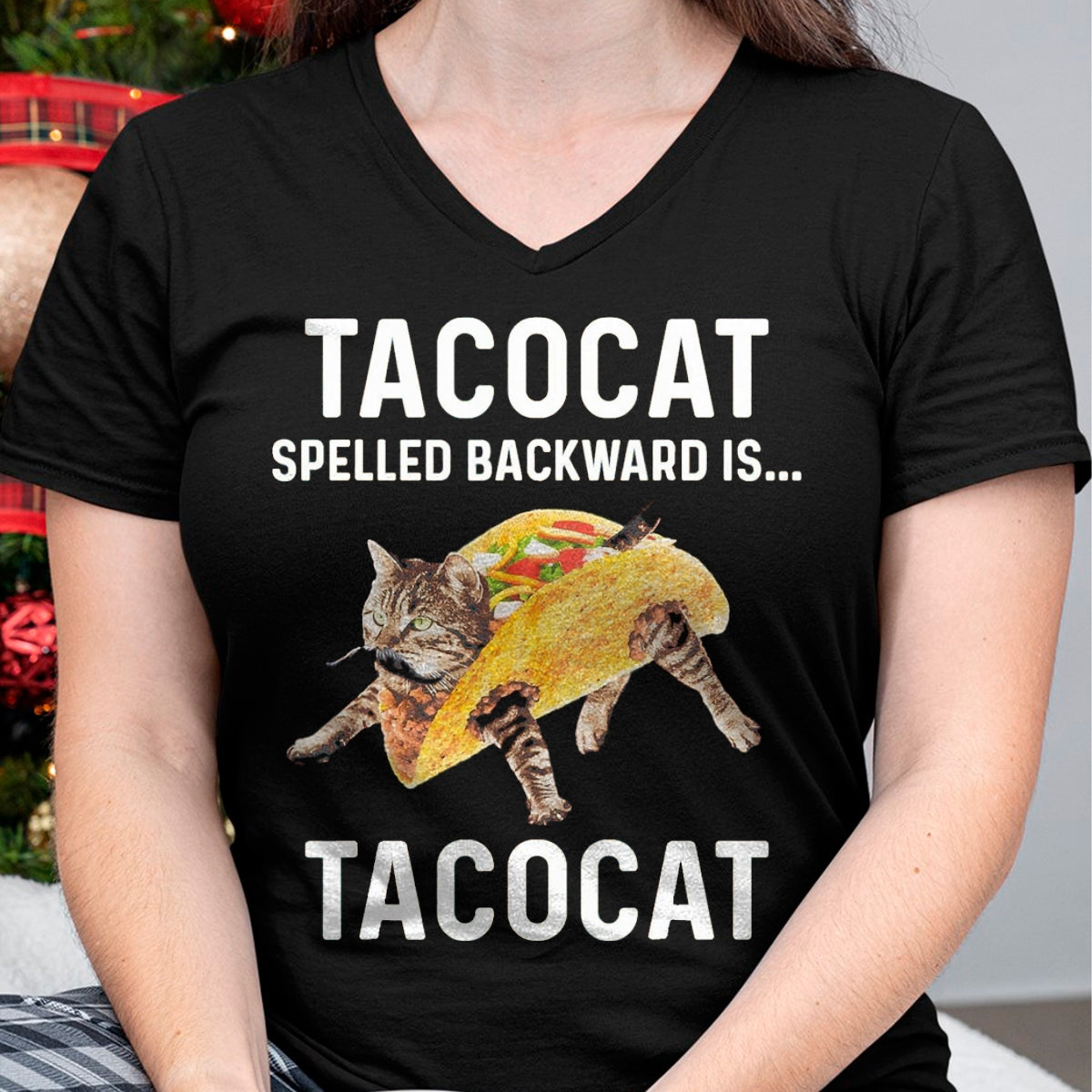 Cat Love Shirt, Funny Cat Lover Gift UnisexT-Shirt/Hoodie/Sweatshirt HLT00 - Tacocat Spelled Backward is Tacocat - Love Cat and Taco T-Shirt, Men, Black, Medium