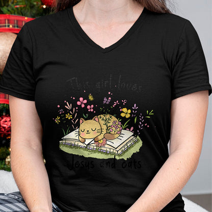 Cat Love Shirt, Funny Cat Lover Gift UnisexT-Shirt/Hoodie/Sweatshirt HLT00 - This Girl Loves Jesus and Cats Cute Christian T-Shirt (1)