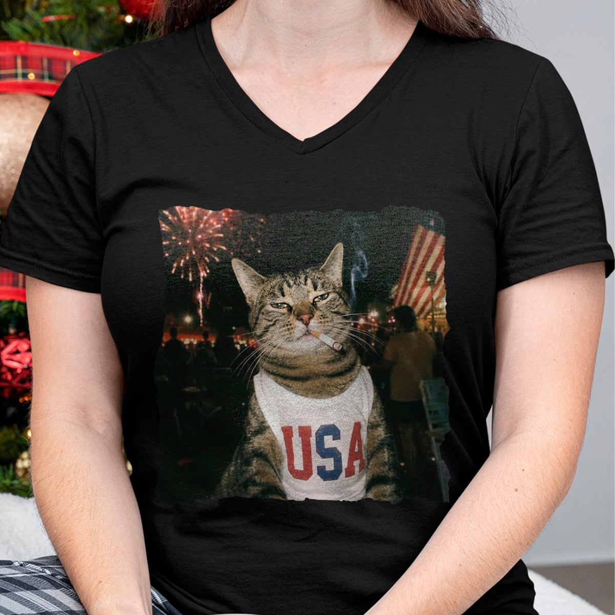 Cat Love Shirt, Funny Cat Lover Gift UnisexT-Shirt/Hoodie/Sweatshirt HLT00 - July 4th Patriotic Cat Smoking Cigarette 250 Years Cat Lover T-Shirt