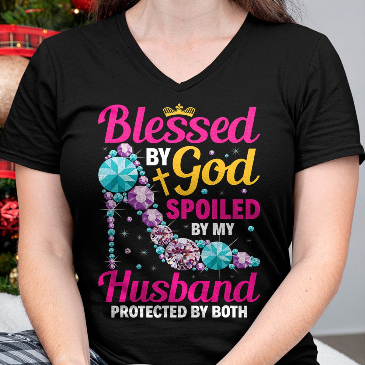 Best Husband Shirt, Wife and Husband Unisex T-Shirt/Hoodie/Sweatshirt HLT00 - Christian Wife Jesus Blessed by God Spoiled by My Husband T-Shirt