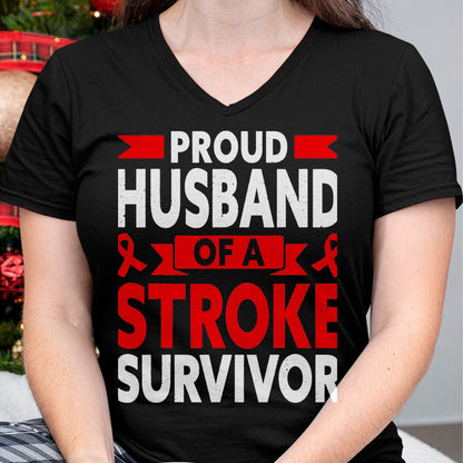 Best Husband Shirt, Wife and Husband Unisex T-Shirt/Hoodie/Sweatshirt HLT00 - Proud Husband of A Stroke Survivor Red Ribbon Support T-Shirt, Men, Heather Blue, 4X-Large