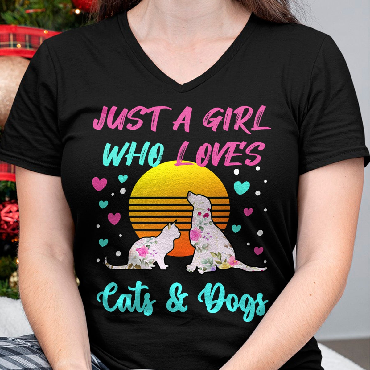 Cat Love Shirt, Funny Cat Lover Gift UnisexT-Shirt/Hoodie/Sweatshirt HLT00 - Just a Girl who Loves Cats and Dogs T-Shirt for Women T-Shirt