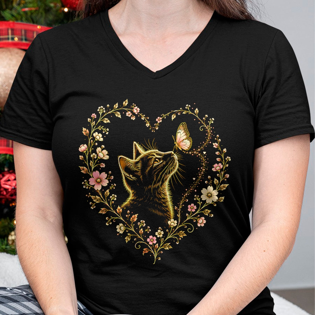 Cat Love Shirt, Funny Cat Lover Gift UnisexT-Shirt/Hoodie/Sweatshirt HLT00 - Butterfly Cat Floral Heart Cute Magical Art Aesthetic Design T-Shirt