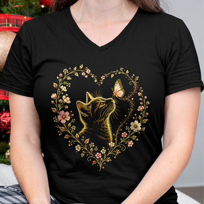Cat Love Shirt, Funny Cat Lover Gift UnisexT-Shirt/Hoodie/Sweatshirt HLT00 - Butterfly Cat Floral Heart Cute Magical Art Aesthetic Design T-Shirt