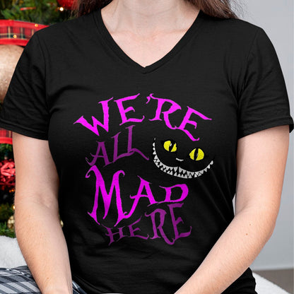 Cat Love Shirt, Funny Cat Lover Gift UnisexT-Shirt/Hoodie/Sweatshirt HLT00 - Cheshire Cat - We_re All Mad Here T-Shirt, Women, Black, Large