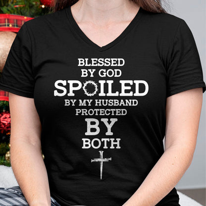 Best Husband Shirt, Wife and Husband Unisex T-Shirt/Hoodie/Sweatshirt HLT00 - Blessed By God Spoiled By My Husband Protected By Both Funny T-Shirt
