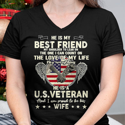 Best Husband Shirt, Wife and Husband Unisex T-Shirt/Hoodie/Sweatshirt HLT00 - Proud U.S. Veteran Wife Love & Support T-Shirt, Men, Black, 3X-Large