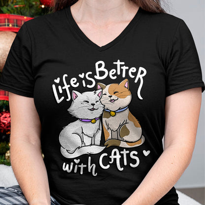 Cat Love Shirt, Funny Cat Lover Gift UnisexT-Shirt/Hoodie/Sweatshirt HLT00 - Valentine_s Cat Lover Life is Better with Cats Mother_s Day T-Shirt Small
