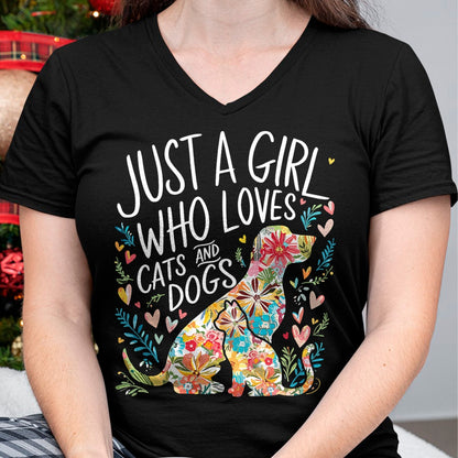 Cat Love Shirt, Funny Cat Lover Gift UnisexT-Shirt/Hoodie/Sweatshirt HLT00 - Just a Girl who Loves Cats and Dogs T-Shirt (1)