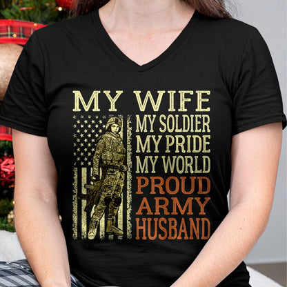 Best Husband Shirt, Wife and Husband Unisex T-Shirt/Hoodie/Sweatshirt HLT00 - My Wife My Soldier Hero - Proud Army Husband Military Spouse T-Shirt