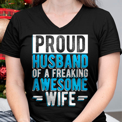 Best Husband Shirt, Wife and Husband Unisex T-Shirt/Hoodie/Sweatshirt HLT00 - Mens Proud Husband of A Freaking Awesome Wife Couple Love Performance T-Shirt