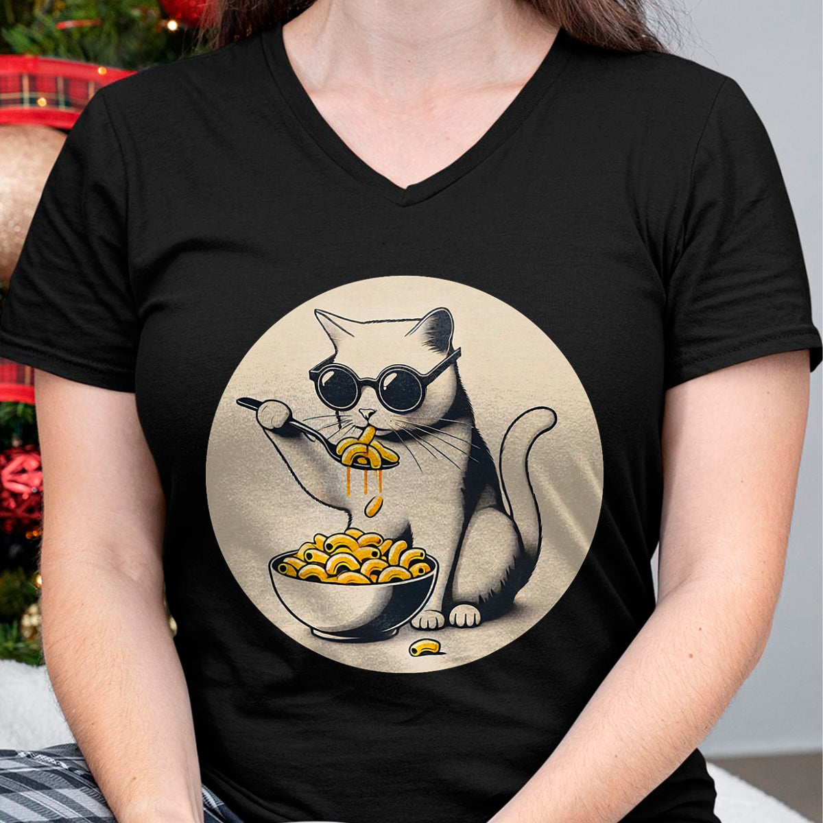 Cat Love Shirt, Funny Cat Lover Gift UnisexT-Shirt/Hoodie/Sweatshirt HLT00 - Cat Eating Mac and Cheese Men Women Girls Kids T-Shirt (1)