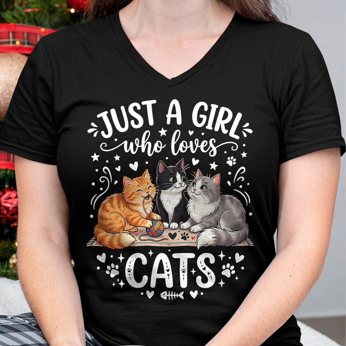 Cat Love Shirt, Funny Cat Lover Gift UnisexT-Shirt/Hoodie/Sweatshirt HLT00 - Just A Girl Who Loves Cats T-Shirt (2)