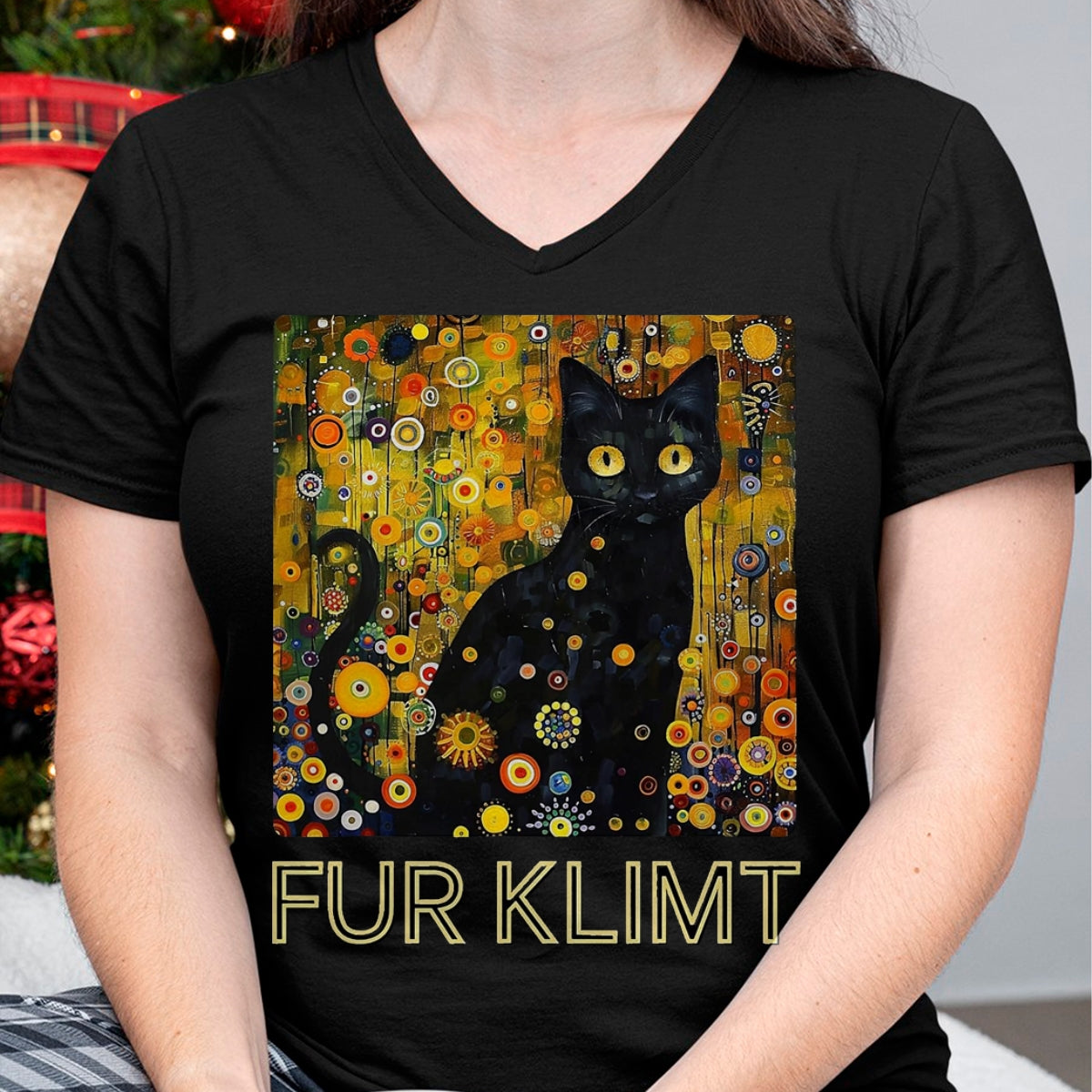 Cat Love Shirt, Funny Cat Lover Gift UnisexT-Shirt/Hoodie/Sweatshirt HLT00 - Black Cat in Klimt Painting, Cat Lover, Artist Art Student T-Shirt, Men, Black, 3X-Large