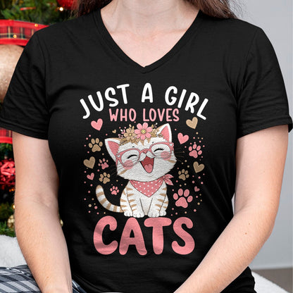 Cat Love Shirt, Funny Cat Lover Gift UnisexT-Shirt/Hoodie/Sweatshirt HLT00 - Just A Girl Who Loves Cats Cute Floral Animals Lover T-Shirt