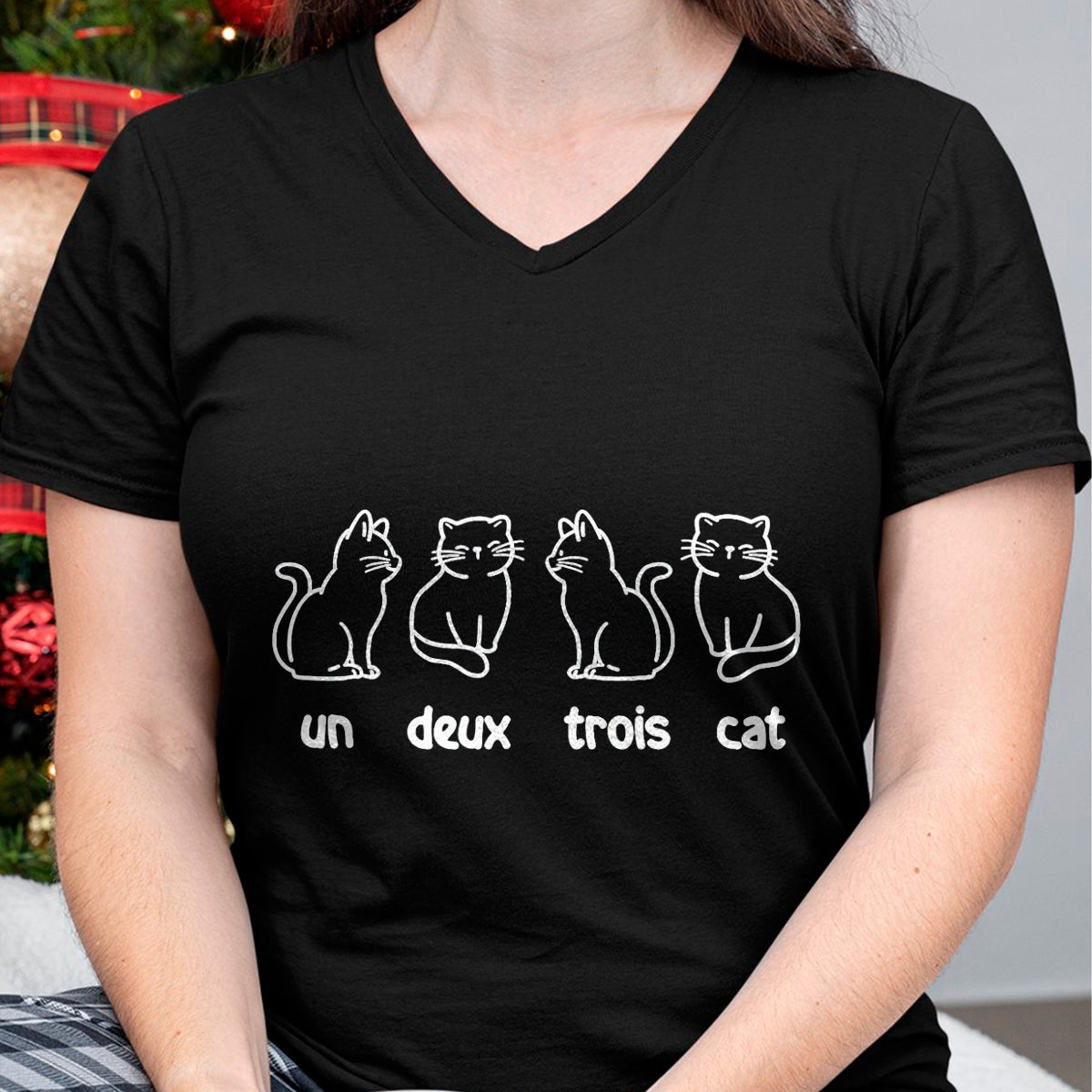 Cat Love Shirt, Funny Cat Lover Gift UnisexT-Shirt/Hoodie/Sweatshirt HLT00 - Un Deux Trois Cat - French Cat Lover Kitty Owner T-Shirt, Men, Black, 3X-Large