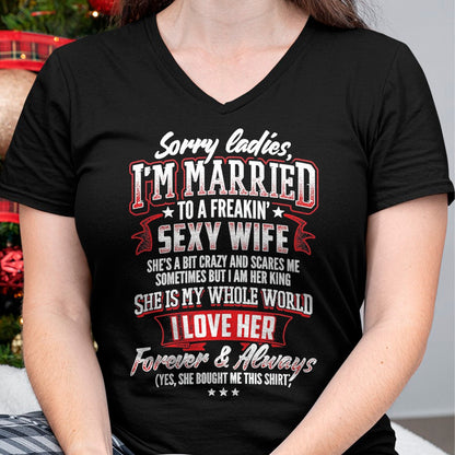 Best Husband Shirt, Wife and Husband Unisex T-Shirt/Hoodie/Sweatshirt HLT00 - Sorry Ladies I_m Married to A Freaking Awesome Wife Shirt T-Shirt