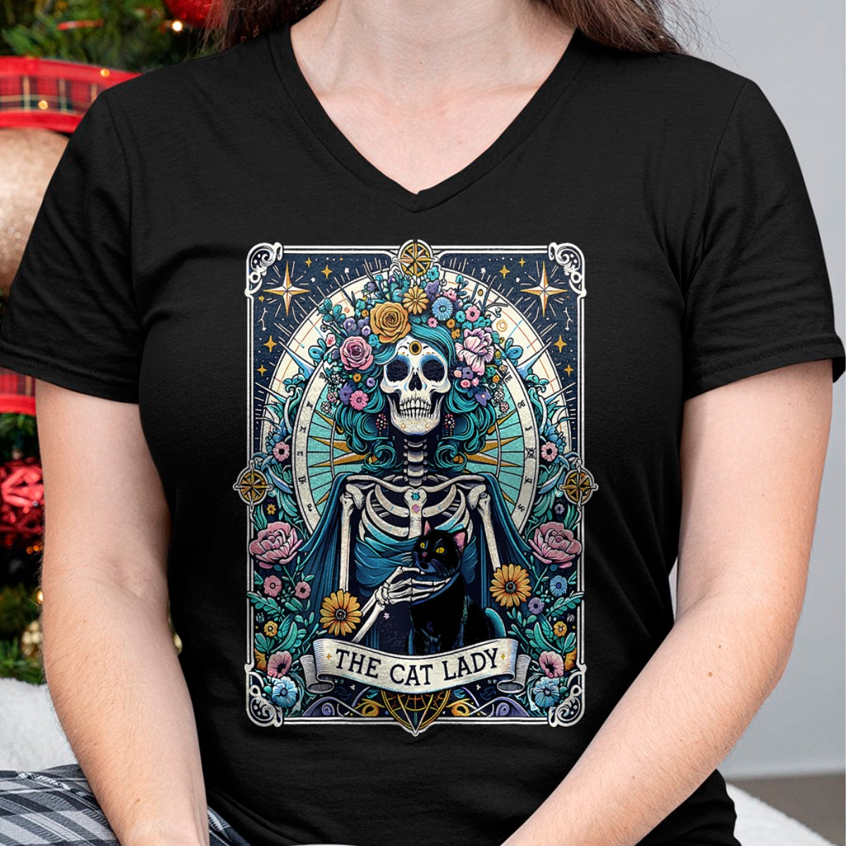 Cat Love Shirt, Funny Cat Lover Gift UnisexT-Shirt/Hoodie/Sweatshirt HLT00 - The Cat Lady Tarot Card Skeleton Cat Mom Cat Lover T-Shirt