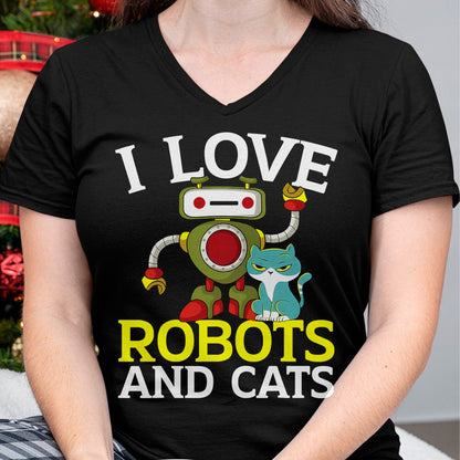 Cat Love Shirt, Funny Cat Lover Gift UnisexT-Shirt/Hoodie/Sweatshirt HLT00 - I Love Robots and Cats Lover Robotics Engineer Engineering T-Shirt