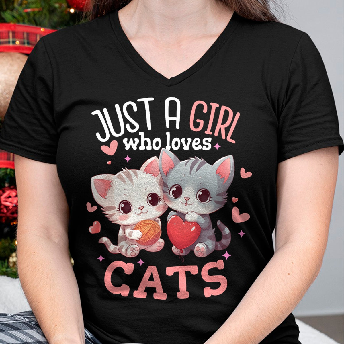 Cat Love Shirt, Funny Cat Lover Gift UnisexT-Shirt/Hoodie/Sweatshirt HLT00 - Just A Girl Who Loves Cats Cute Kawaii Hearts Cat Lover T-Shirt