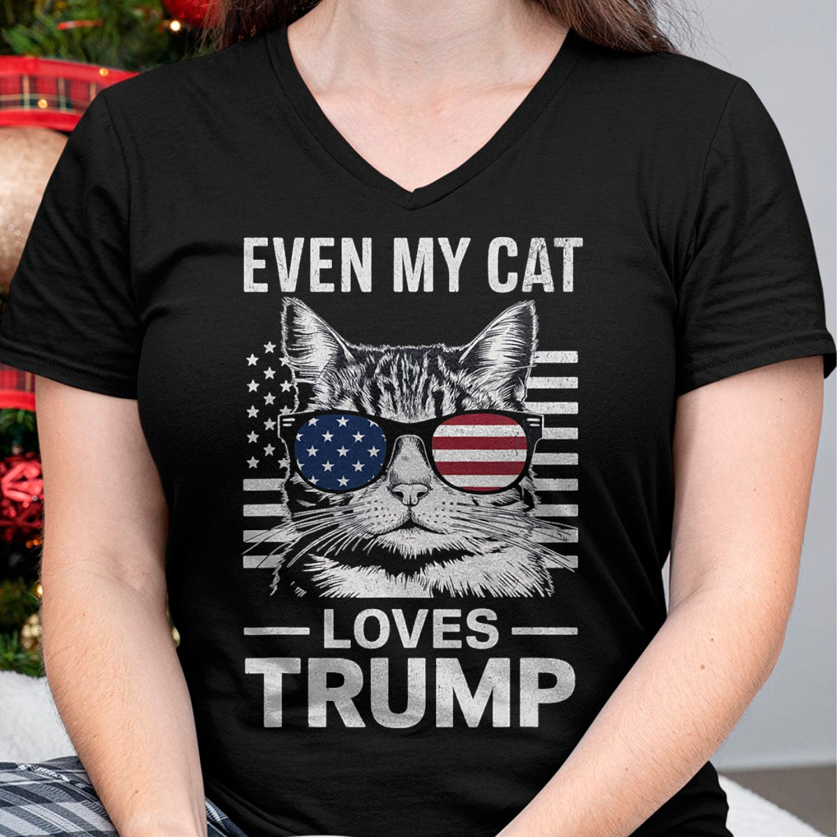 Cat Love Shirt, Funny Cat Lover Gift UnisexT-Shirt/Hoodie/Sweatshirt HLT00 - Cat Sunglasses USA Flag Even My Cat Loves Trump T-Shirt