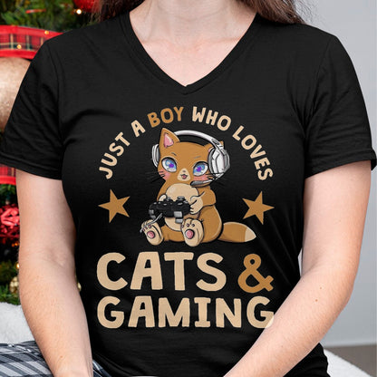 Cat Love Shirt, Funny Cat Lover Gift UnisexT-Shirt/Hoodie/Sweatshirt HLT00 - Just A Boy Who Loves Cats and Gaming Cute Gamer Cat T-Shirt, Men, Black, 3X-Large