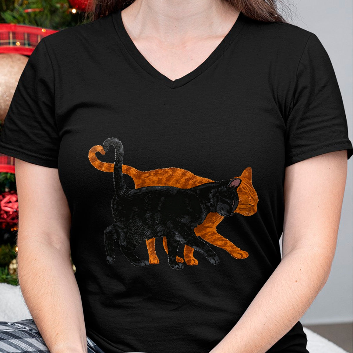 Cat Love Shirt, Funny Cat Lover Gift UnisexT-Shirt/Hoodie/Sweatshirt HLT00 - Black Cat Orange Cat Heart Tail Love T-Shirt