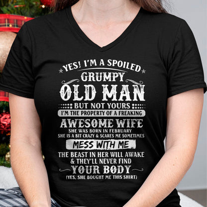 Best Husband Shirt, Wife and Husband Unisex T-Shirt/Hoodie/Sweatshirt HLT00 - I_m A Spoiled Grumpy Old Man - Awesome Wife Born In February T-Shirt