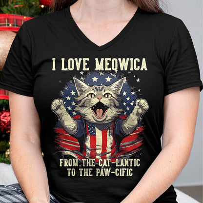 Cat Love Shirt, Funny Cat Lover Gift UnisexT-Shirt/Hoodie/Sweatshirt HLT00 - 4th July Cat Lover, I Love Meowica Patriotic Funny Happy Cat T-Shirt