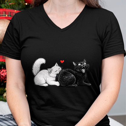Cat Love Shirt, Funny Cat Lover Gift UnisexT-Shirt/Hoodie/Sweatshirt HLT00 - Funny Cat Couple Black White Cats Love Cat Biting Cat Butt T-Shirt (1)