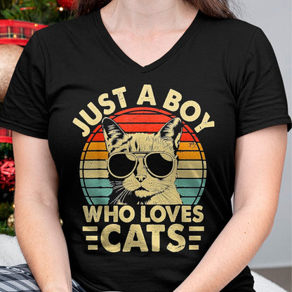 Cat Love Shirt, Funny Cat Lover Gift UnisexT-Shirt/Hoodie/Sweatshirt HLT00 - Vintage Just A Boy Who Loves Cats Boy Kitten Cat Lover Boys T-Shirt, Youth, Heather Blue, Small (1)