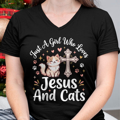 Cat Love Shirt, Funny Cat Lover Gift UnisexT-Shirt/Hoodie/Sweatshirt HLT00 - Just A Girl Who Loves Jesus and Cats T-Shirt