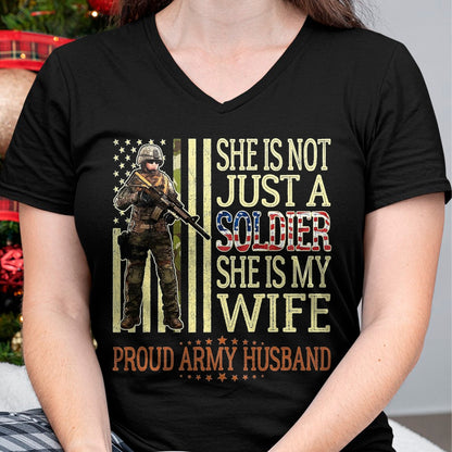 Best Husband Shirt, Wife and Husband Unisex T-Shirt/Hoodie/Sweatshirt HLT00 - She is Not Just A Soldier She is My Wife Proud Army Husband T-Shirt, Men, Black, 3X-Large