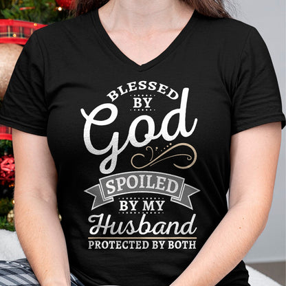 Best Husband Shirt, Wife and Husband Unisex T-Shirt/Hoodie/Sweatshirt HLT00 - Blessed by God and Spoiled by My Husband T Shirt T-Shirt
