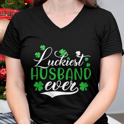 Best Husband Shirt, Wife and Husband Unisex T-Shirt/Hoodie/Sweatshirt HLT00 - Luckiest Husband Ever Shamrock Lucky St Patrick_s Day T-Shirt