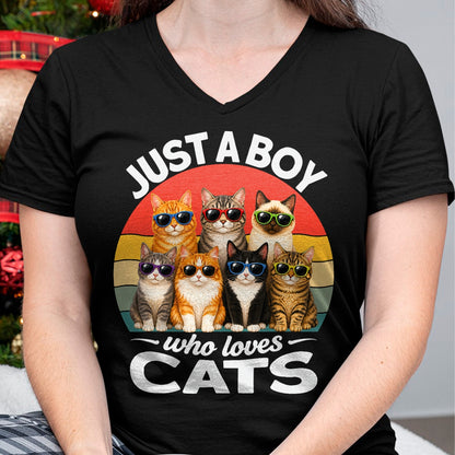 Cat Love Shirt, Funny Cat Lover Gift UnisexT-Shirt/Hoodie/Sweatshirt HLT00 - Just A Boy Who Loves Cats Funny Boys Kids Pets Lovers T-Shirt