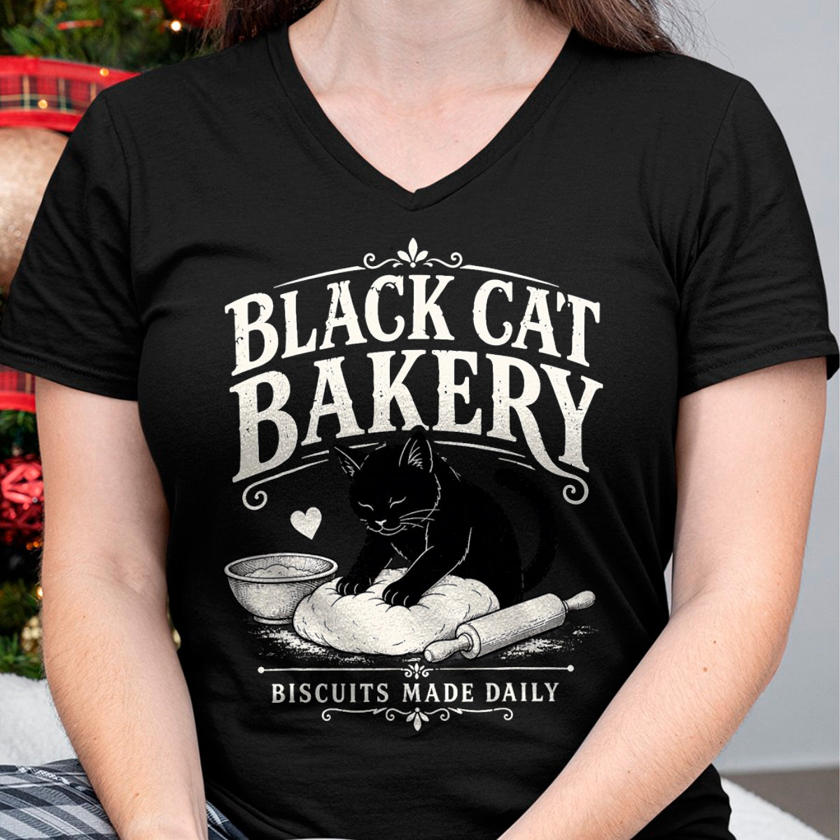 Cat Love Shirt, Funny Cat Lover Gift UnisexT-Shirt/Hoodie/Sweatshirt HLT00 - Black Cat Bakery Biscuits Made Daily Cat Lover Art T-Shirt