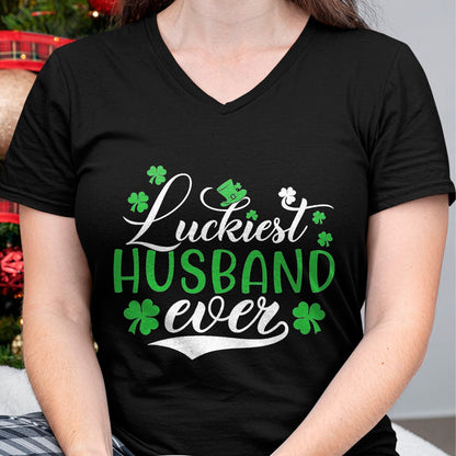 Best Husband Shirt, Wife and Husband Unisex T-Shirt/Hoodie/Sweatshirt HLT00 - Luckiest Husband Ever Shamrock Lucky St Patrick_s Day T-Shirt, Men, Black, Small