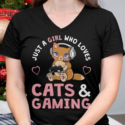 Cat Love Shirt, Funny Cat Lover Gift UnisexT-Shirt/Hoodie/Sweatshirt HLT00 - Just A Girl Who Loves Cats and Gaming Cute Gamer Cat T-Shirt, Men, Black, X-Large