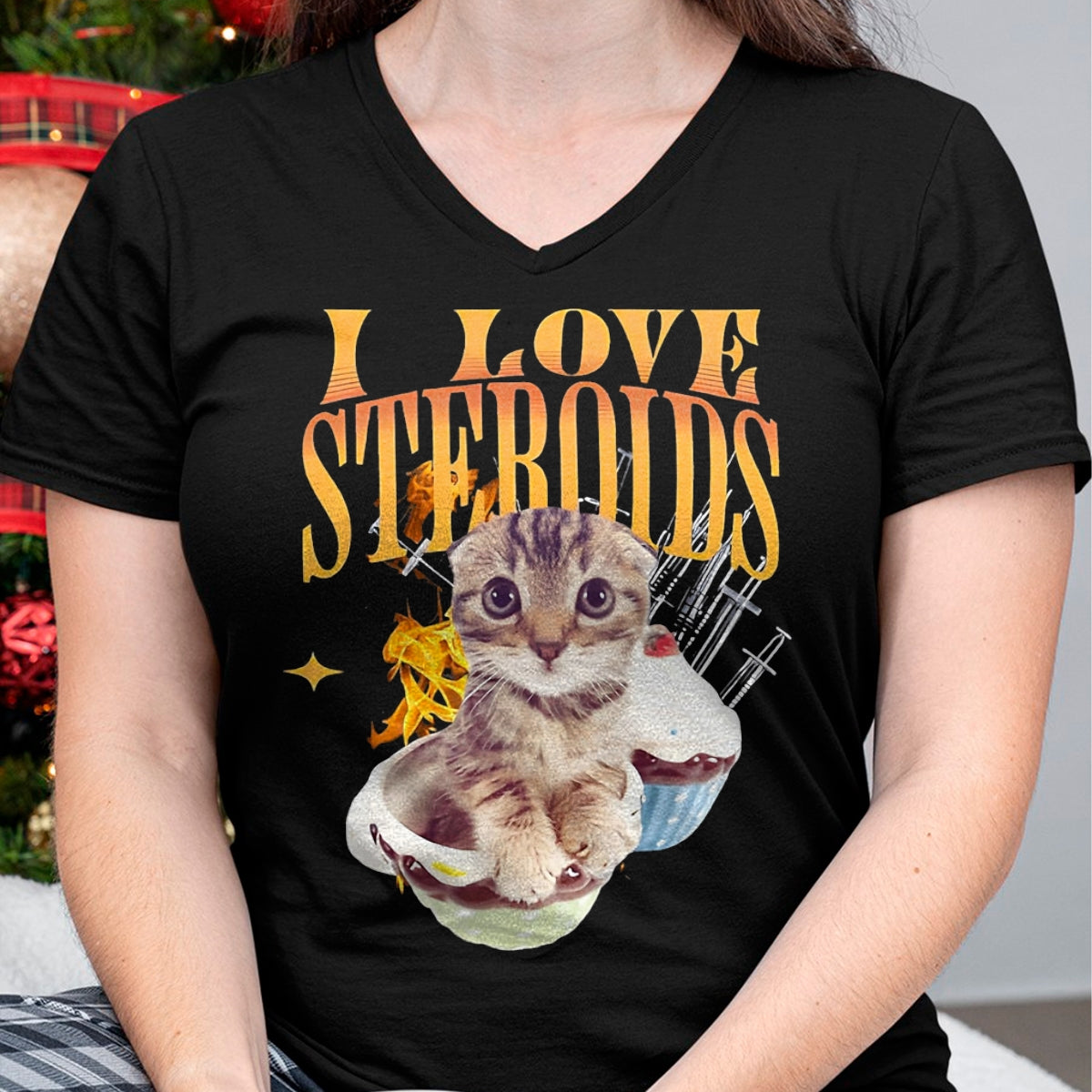 Cat Love Shirt, Funny Cat Lover Gift UnisexT-Shirt/Hoodie/Sweatshirt HLT00 - I Love Steroids CAT Funny Meme Cute T-Shirt, Men, Black, X-Large