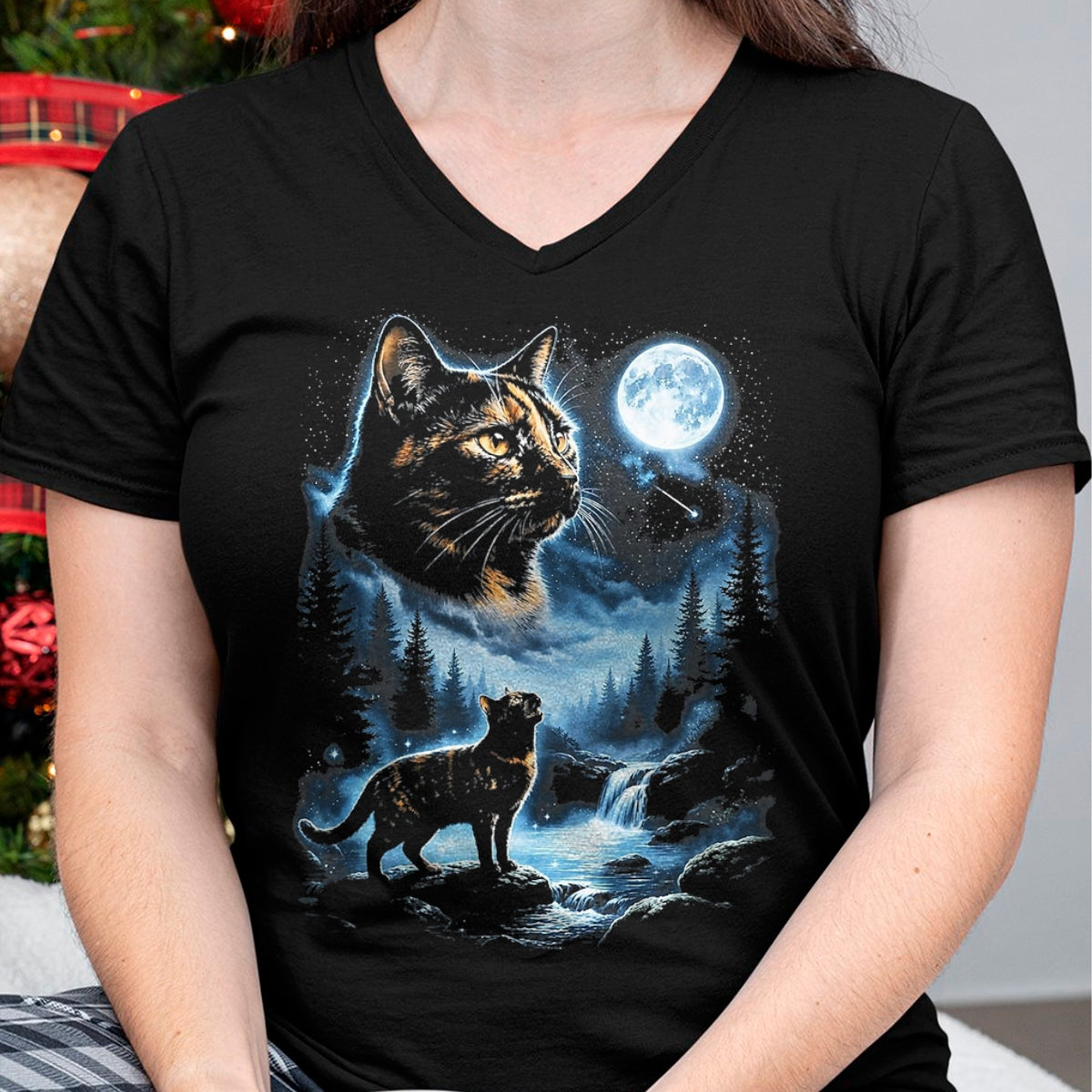Cat Love Shirt, Funny Cat Lover Gift UnisexT-Shirt/Hoodie/Sweatshirt HLT00 - Tortoiseshell Cat Howling At Moon Celestial Parody Design T-Shirt, Men, Black, 3X-Large