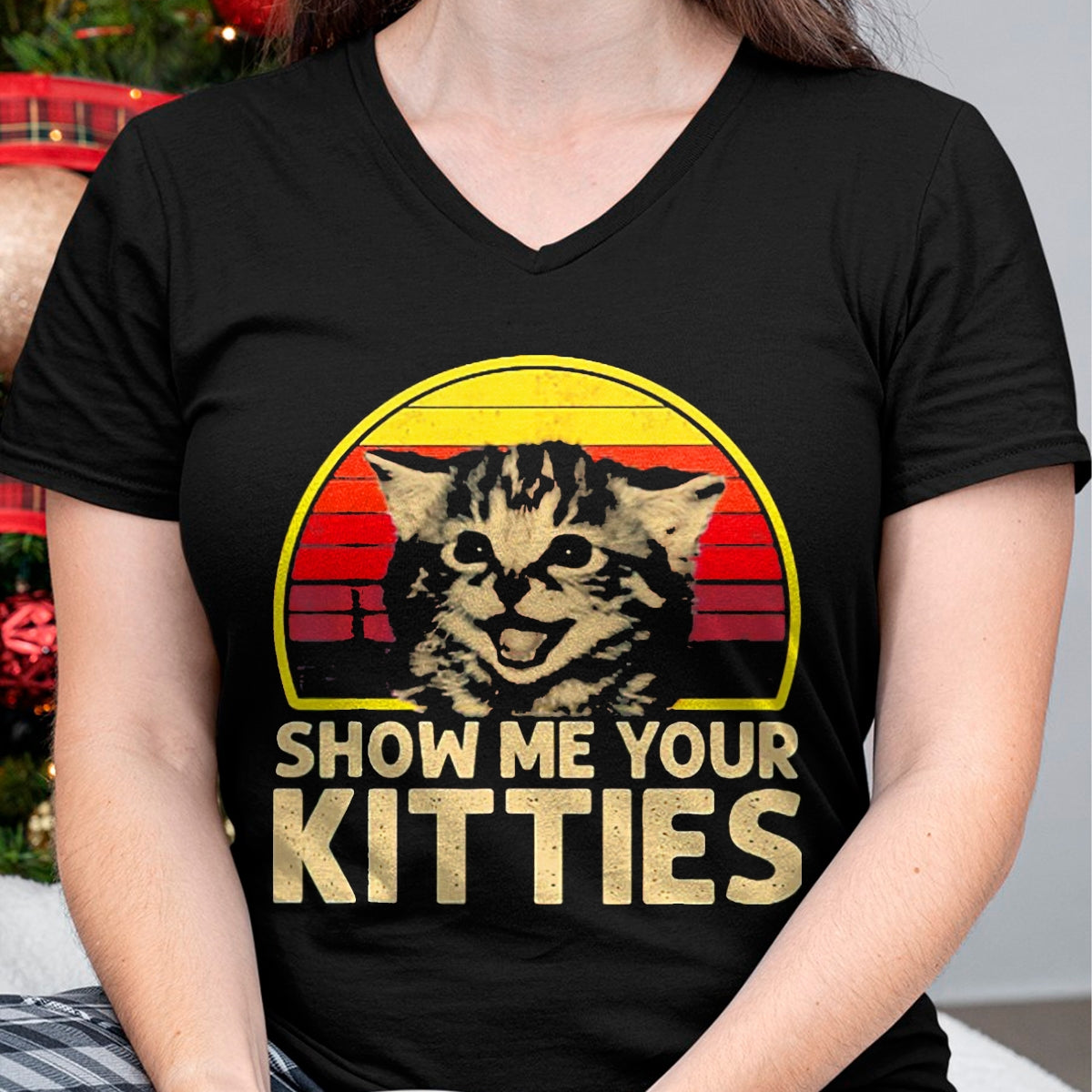 Cat Love Shirt, Funny Cat Lover Gift UnisexT-Shirt/Hoodie/Sweatshirt HLT00 - Show me Your Kitties Cat Lover Retro Vintage Sunset T-Shirt, Men, Black, 3X-Large