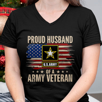 Best Husband Shirt, Wife and Husband Unisex T-Shirt/Hoodie/Sweatshirt HLT00 - Vintage Proud Husband Of A Army Veteran With American Flag T-Shirt