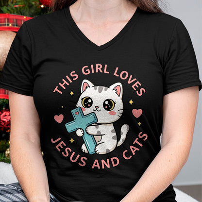 Cat Love Shirt, Funny Cat Lover Gift UnisexT-Shirt/Hoodie/Sweatshirt HLT00 - Christian This Girl Loves Jesus and Cats Cat Hugging Cross T-Shirt