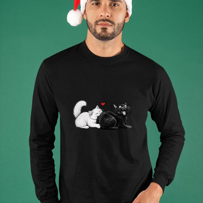 Cat Love Shirt, Funny Cat Lover Gift UnisexT-Shirt/Hoodie/Sweatshirt HLT00 - Funny Cat Couple Black White Cats Love Cat Biting Cat Butt T-Shirt (1)