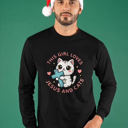 Cat Love Shirt, Funny Cat Lover Gift UnisexT-Shirt/Hoodie/Sweatshirt HLT00 - Christian This Girl Loves Jesus and Cats Cat Hugging Cross T-Shirt