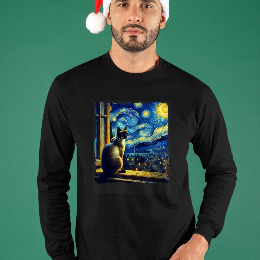 Cat Love Shirt, Funny Cat Lover Gift UnisexT-Shirt/Hoodie/Sweatshirt HLT00 - Cat Siamese Cat Starry Night Siamese T-Shirt