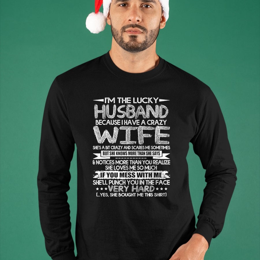 Best Husband Shirt, Wife and Husband Unisex T-Shirt/Hoodie/Sweatshirt HLT00 - Mens I Am A Lucky Husband I Have A Crazy Wife Valentine Day Gift T-Shirt