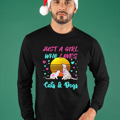 Cat Love Shirt, Funny Cat Lover Gift UnisexT-Shirt/Hoodie/Sweatshirt HLT00 - Just a Girl who Loves Cats and Dogs T-Shirt for Women T-Shirt